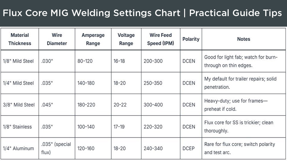 Flux Core MIG Welding Settings Chart | Practical Guide Tips 3 Flux Core MIG Welding Settings Chart